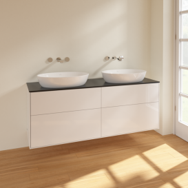 Тумба под раковину Villeroy & Boch Finion 160х50,1 см МДФ глянцевый белый лак/стекло черное матовое FA8200GF