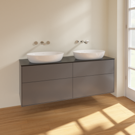 Тумба под раковину Villeroy & Boch Finion 160х50,1 см МДФ антрацит матовый лак/стекло черное матовое FA8200GK