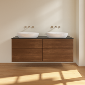 Тумба под раковину Villeroy & Boch Finion 160х50,1 см МДФ шпон грецкого ореха/стекло черное матовое FA8200GN