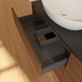 Тумба под раковину Villeroy & Boch Finion 160х50,1 см МДФ шпон грецкого ореха/стекло черное матовое FA8200GN