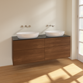 Тумба под раковину Villeroy & Boch Finion 160х50,1 см МДФ шпон грецкого ореха/стекло черное матовое FA8200GN