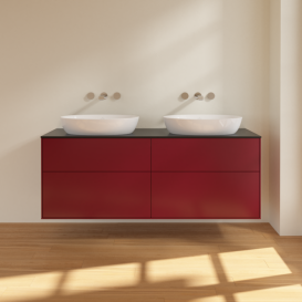 Тумба под раковину Villeroy & Boch Finion 160х50,1 см МДФ пион матовый лак/стекло черное матовое FA8200HB