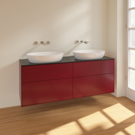 Тумба под раковину Villeroy & Boch Finion 160х50,1 см МДФ пион матовый лак/стекло черное матовое FA8200HB