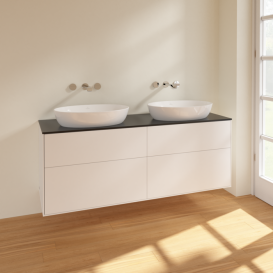 Тумба под раковину Villeroy & Boch Finion 160х50,1 см МДФ белый матовый лак/стекло черное матовое FA8200MT