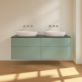 Тумба под раковину Villeroy & Boch Finion 160х50,1 см МДФ оливковый матовый лак/стекло черное матовое FA8200GM