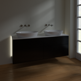 Тумба под раковину Villeroy & Boch Finion 160х50,1 см с подсветкой МДФ черный матовый лак/стекло белое матовое GA8100PD