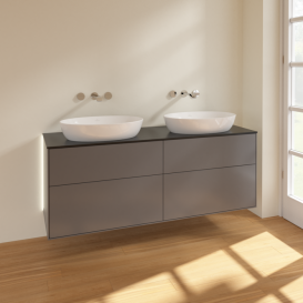 Тумба під раковину Villeroy & Boch Finion 160х50,1 см із підсвічуванням МДФ антрацит матовий лак/скло чорне матове GA8200GK