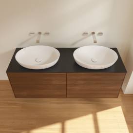 Тумба под раковину Villeroy & Boch Finion 160х50,1 см с подсветкой МДФ шпон грецкого ореха/стекло черное матовое GA8200GN