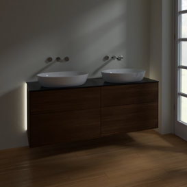 Тумба под раковину Villeroy & Boch Finion 160х50,1 см с подсветкой МДФ шпон грецкого ореха/стекло черное матовое GA8200GN