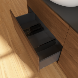 Тумба под раковину Villeroy & Boch Finion 160х50,1 см с подсветкой МДФ шпон грецкого ореха/стекло черное матовое GA8200GN