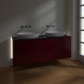 Тумба под раковину Villeroy & Boch Finion 160х50,1 см с подсветкой МДФ пион матовый лак/стекло черное матовое GA8200HB