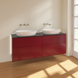 Тумба под раковину Villeroy & Boch Finion 160х50,1 см с подсветкой МДФ пион матовый лак/стекло черное матовое GA8200HB