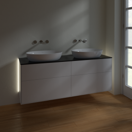 Тумба під раковину Villeroy & Boch Finion 160х50,1 см із підсвічуванням МДФ білий матовий лак/скло чорне матове GA8200MT