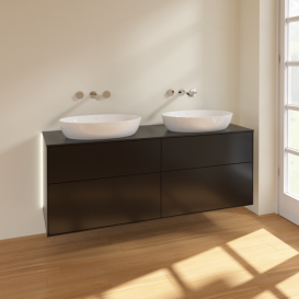 Тумба под раковину Villeroy & Boch Finion 160х50,1 см с подсветкой МДФ черный матовый лак/стекло черное матовое GA8200PD