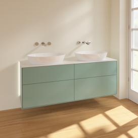 Тумба под раковину Villeroy & Boch Finion 160х50,1 см с подсветкой МДФ оливковый матовый лак/стекло белое матовое GA8100GM