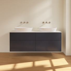 Тумба під раковину Villeroy & Boch Finion 160х50,1 см із підсвічуванням МДФ темно-синій матовий лак/скло біле матове GA8100HG