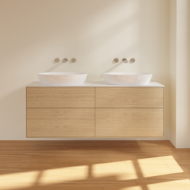 Тумба под раковину Villeroy & Boch Finion 160х50,1 см с подсветкой МДФ шпон дуба/стекло белое матовое GA8100PC