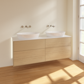 Тумба под раковину Villeroy & Boch Finion 160х50,1 см с подсветкой МДФ шпон дуба/стекло белое матовое GA8100PC