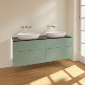 Тумба под раковину Villeroy & Boch Finion 160х50,1 см с подсветкой МДФ оливковый матовый лак/стекло черное матовое GA8200GM