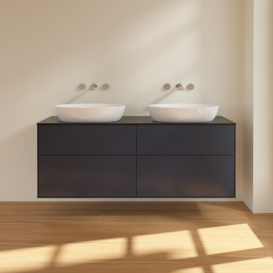 Тумба под раковину Villeroy & Boch Finion 160х50,1 см с подсветкой МДФ темно-синий матовый лак/стекло черное матовое GA8200HG