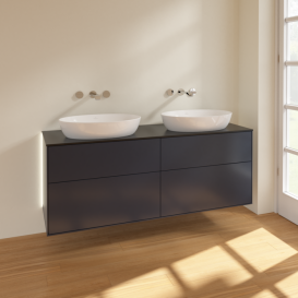 Тумба под раковину Villeroy & Boch Finion 160х50,1 см с подсветкой МДФ темно-синий матовый лак/стекло черное матовое GA8200HG