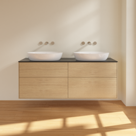 Тумба под раковину Villeroy & Boch Finion 160х50,1 см с подсветкой МДФ шпон дуба/стекло черное матовое GA8200PC