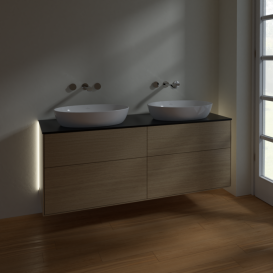 Тумба под раковину Villeroy & Boch Finion 160х50,1 см с подсветкой МДФ шпон дуба/стекло черное матовое GA8200PC