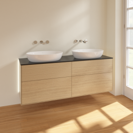 Тумба под раковину Villeroy & Boch Finion 160х50,1 см с подсветкой МДФ шпон дуба/стекло черное матовое GA8200PC