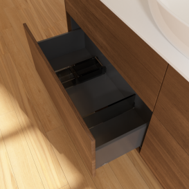 Тумба под раковину Villeroy & Boch Finion 160х50,1 см МДФ шпон грецкого ореха/стекло белое матовое FA9100GN