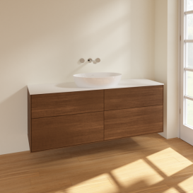 Тумба под раковину Villeroy & Boch Finion 160х50,1 см МДФ шпон грецкого ореха/стекло белое матовое FA9100GN