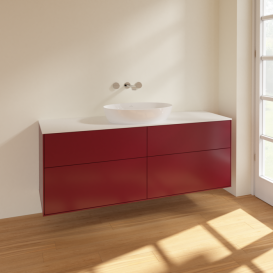 Тумба под раковину Villeroy & Boch Finion 160х50,1 см МДФ пион матовый лак/стекло белое матовое FA9100HB