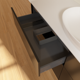 Тумба под раковину Villeroy & Boch Finion 160х50,1 см МДФ черный матовый лак/стекло белое матовое FA9100PD