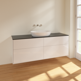 Тумба под раковину Villeroy & Boch Finion 160х50,1 см МДФ глянцевый белый лак/стекло черное матовое FA9200GF