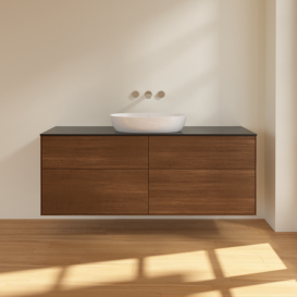 Тумба под раковину Villeroy & Boch Finion 160х50,1 см МДФ шпон грецкого ореха/стекло черное матовое FA9200GN