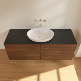 Тумба под раковину Villeroy & Boch Finion 160х50,1 см МДФ шпон грецкого ореха/стекло черное матовое FA9200GN