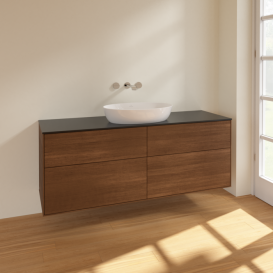 Тумба под раковину Villeroy & Boch Finion 160х50,1 см МДФ шпон грецкого ореха/стекло черное матовое FA9200GN