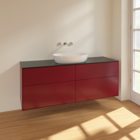 Тумба под раковину Villeroy & Boch Finion 160х50,1 см МДФ пион матовый лак/стекло черное матовое FA9200HB