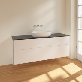 Тумба под раковину Villeroy & Boch Finion 160х50,1 см МДФ белый матовый лак/стекло черное матовое FA9200MT