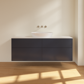 Тумба под раковину Villeroy & Boch Finion 160х50,1 см МДФ темно-синий матовый лак/стекло белое матовое FA9100HG