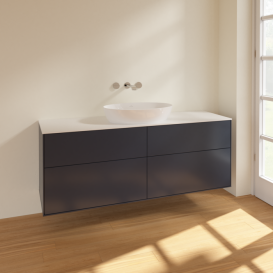 Тумба под раковину Villeroy & Boch Finion 160х50,1 см МДФ темно-синий матовый лак/стекло белое матовое FA9100HG