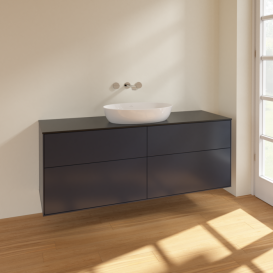 Тумба под раковину Villeroy & Boch Finion 160х50,1 см МДФ темно-синий матовый лак/стекло черное матовое FA9200HG
