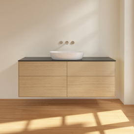 Тумба под раковину Villeroy & Boch Finion 160х50,1 см МДФ шпон дуба/стекло черное матовое FA9200PC