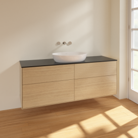 Тумба под раковину Villeroy & Boch Finion 160х50,1 см МДФ шпон дуба/стекло черное матовое FA9200PC