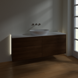 Тумба под раковину Villeroy & Boch Finion 160х50,1 см с подсветкой МДФ шпон грецкого ореха/стекло белое матовое GA9100GN