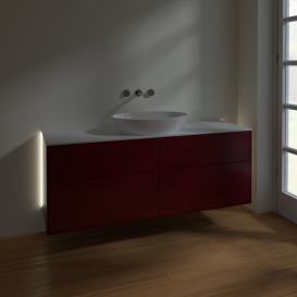 Тумба под раковину Villeroy & Boch Finion 160х50,1 см с подсветкой МДФ пион матовый лак/стекло белое матовое GA9100HB