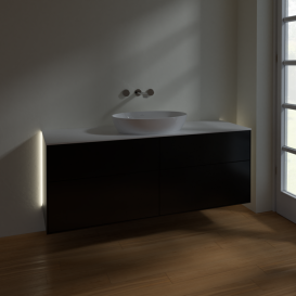 Тумба под раковину Villeroy & Boch Finion 160х50,1 см с подсветкой МДФ черный матовый лак/стекло белое матовое GA9100PD