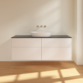 Тумба под раковину Villeroy & Boch Finion 160х50,1 см с подсветкой МДФ белый матовый лак/стекло черное матовое GA9200MT