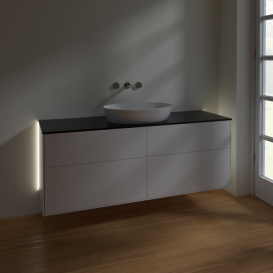 Тумба под раковину Villeroy & Boch Finion 160х50,1 см с подсветкой МДФ белый матовый лак/стекло черное матовое GA9200MT