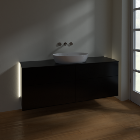 Тумба под раковину Villeroy & Boch Finion 160х50,1 см с подсветкой МДФ черный матовый лак/стекло черное матовое GA9200PD