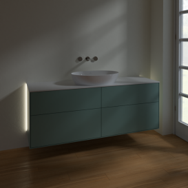 Тумба под раковину Villeroy & Boch Finion 160х50,1 см с подсветкой МДФ оливковый матовый лак/стекло белое матовое GA9100GM